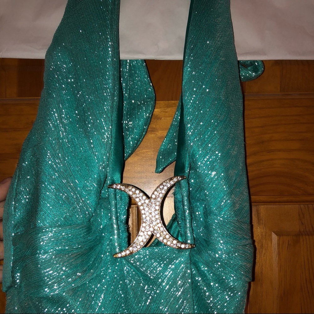 Shiny turquoise prom dress - Picture 2 of 5